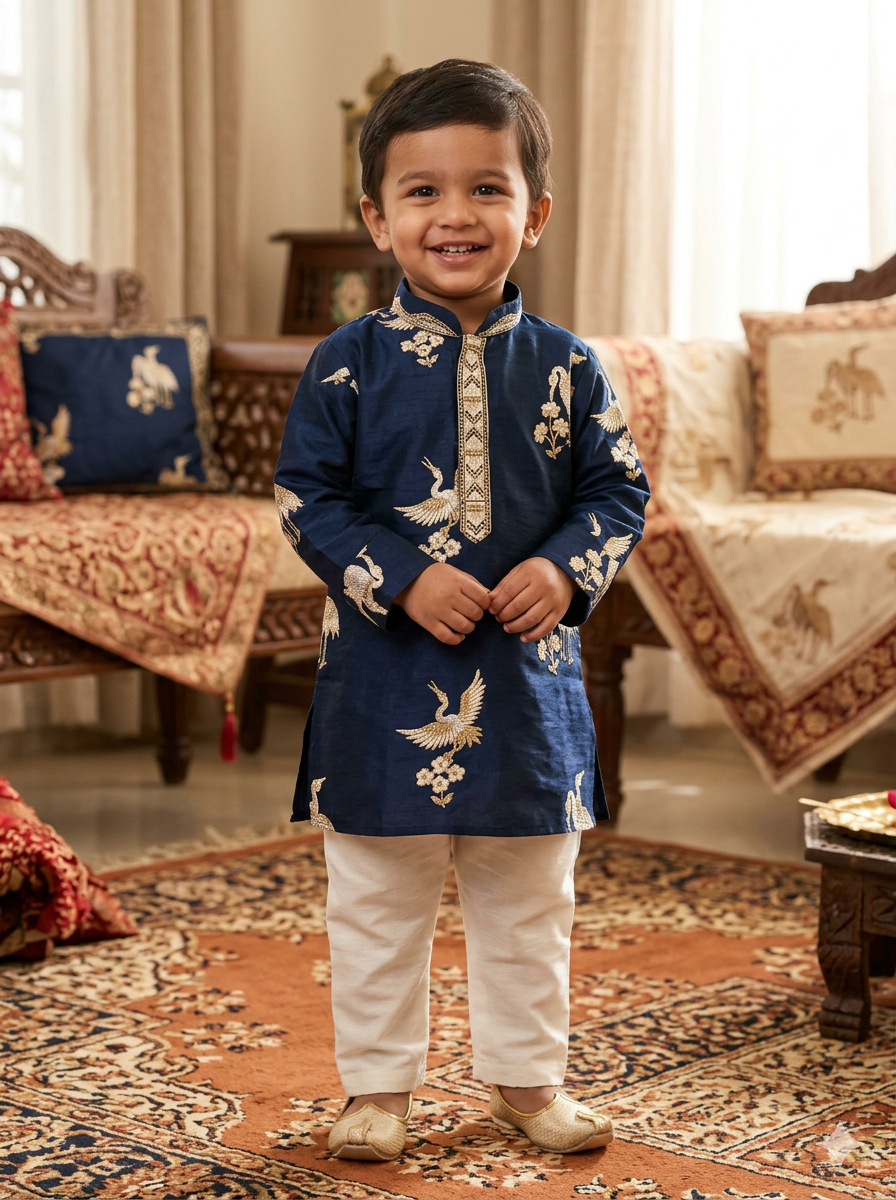 Boy Navy Kurta Pyjama Set