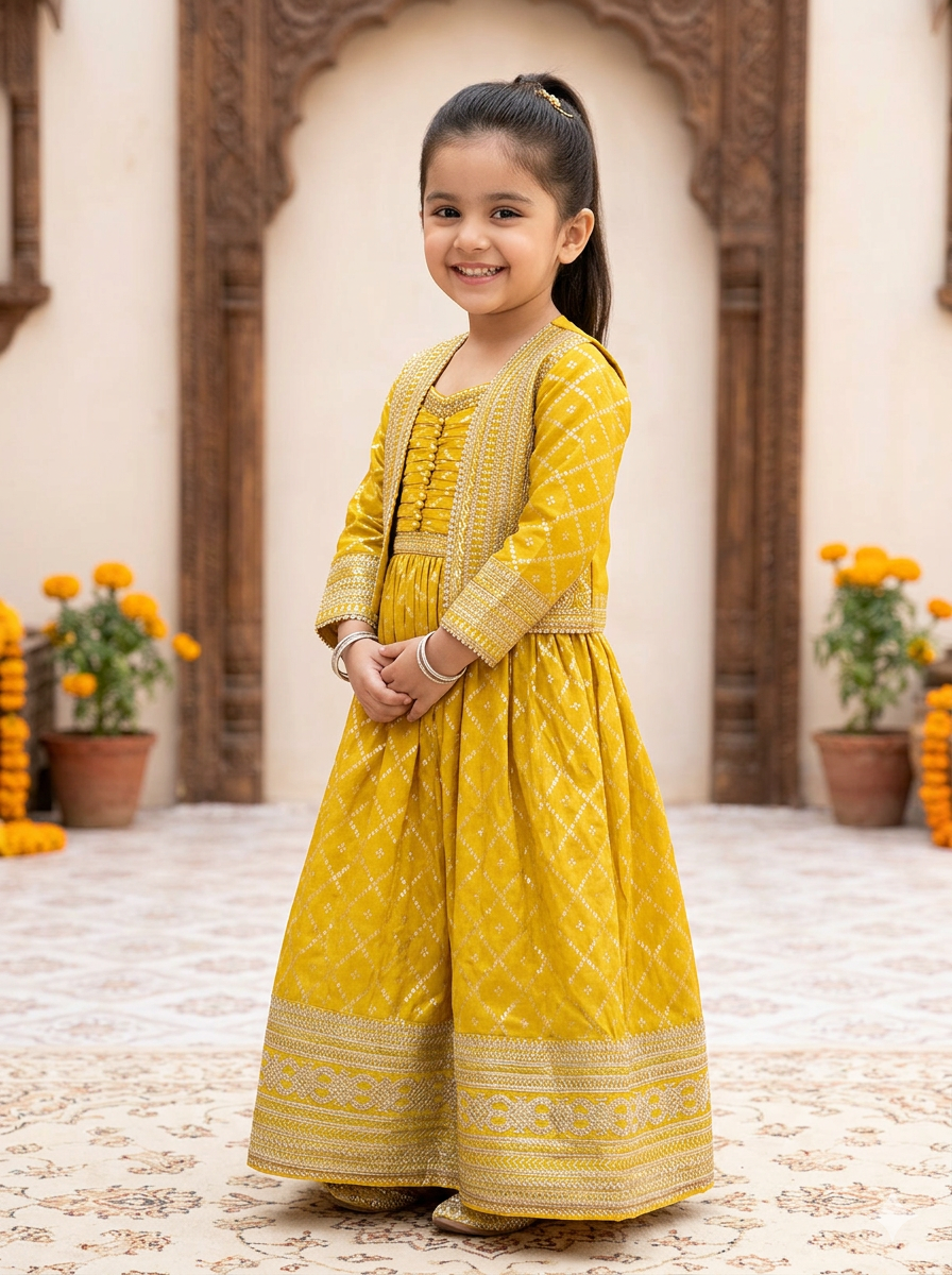 Mustard Anarkali Gown with Jacket