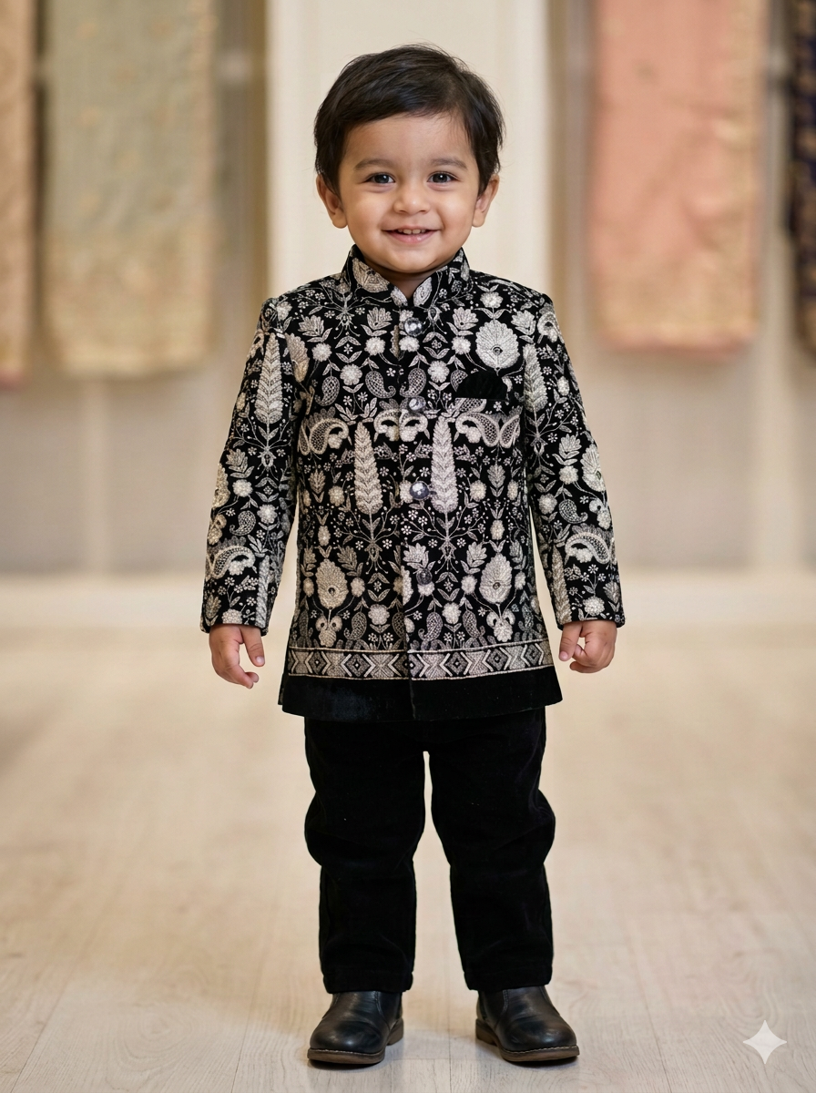 Boy Black & Gold Indo-Western Set