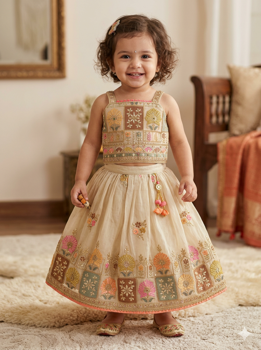 Mirror-Work Festive Lehenga Choli for Girls