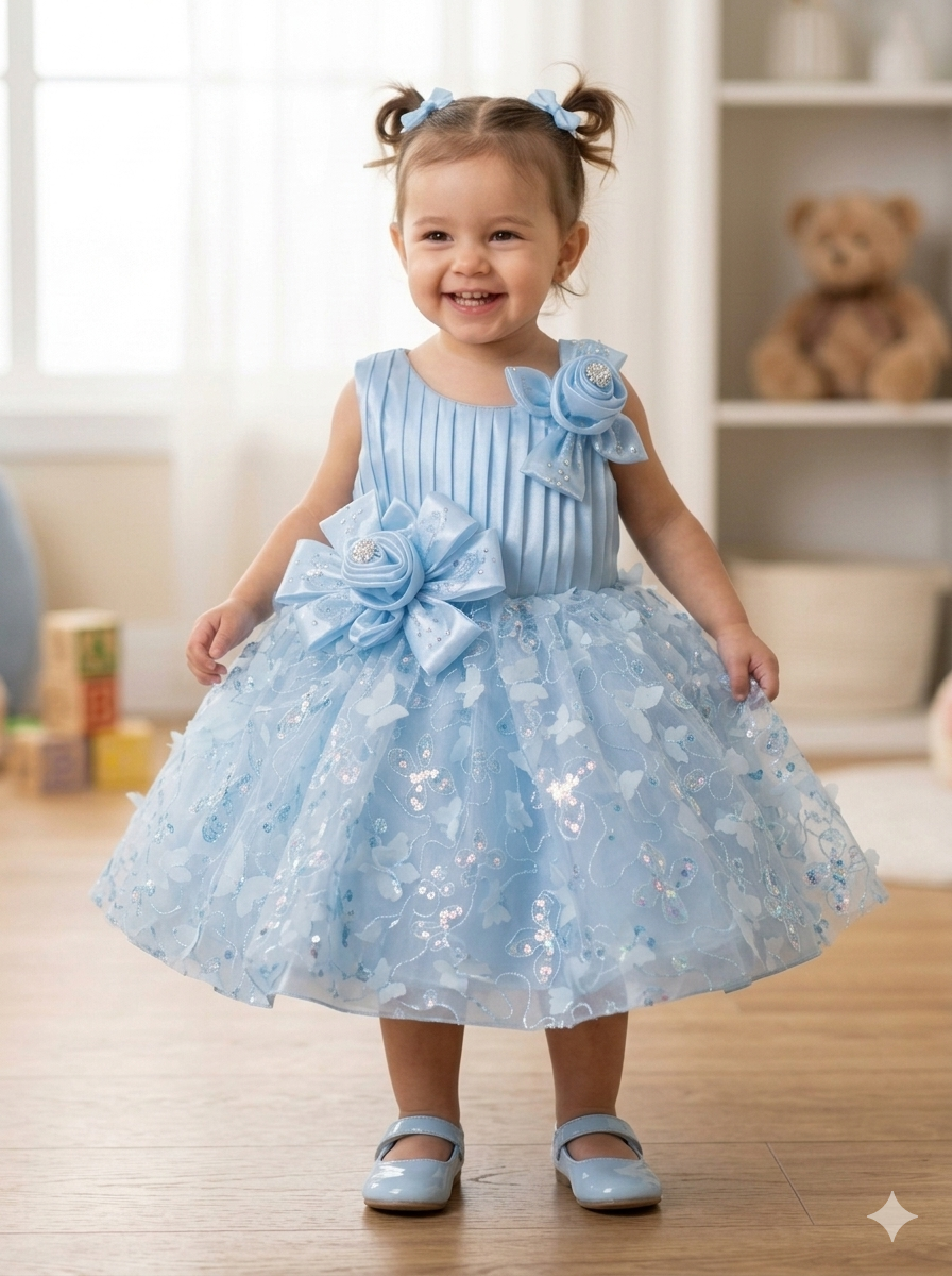 Girls' Sky Blue Casual Frock