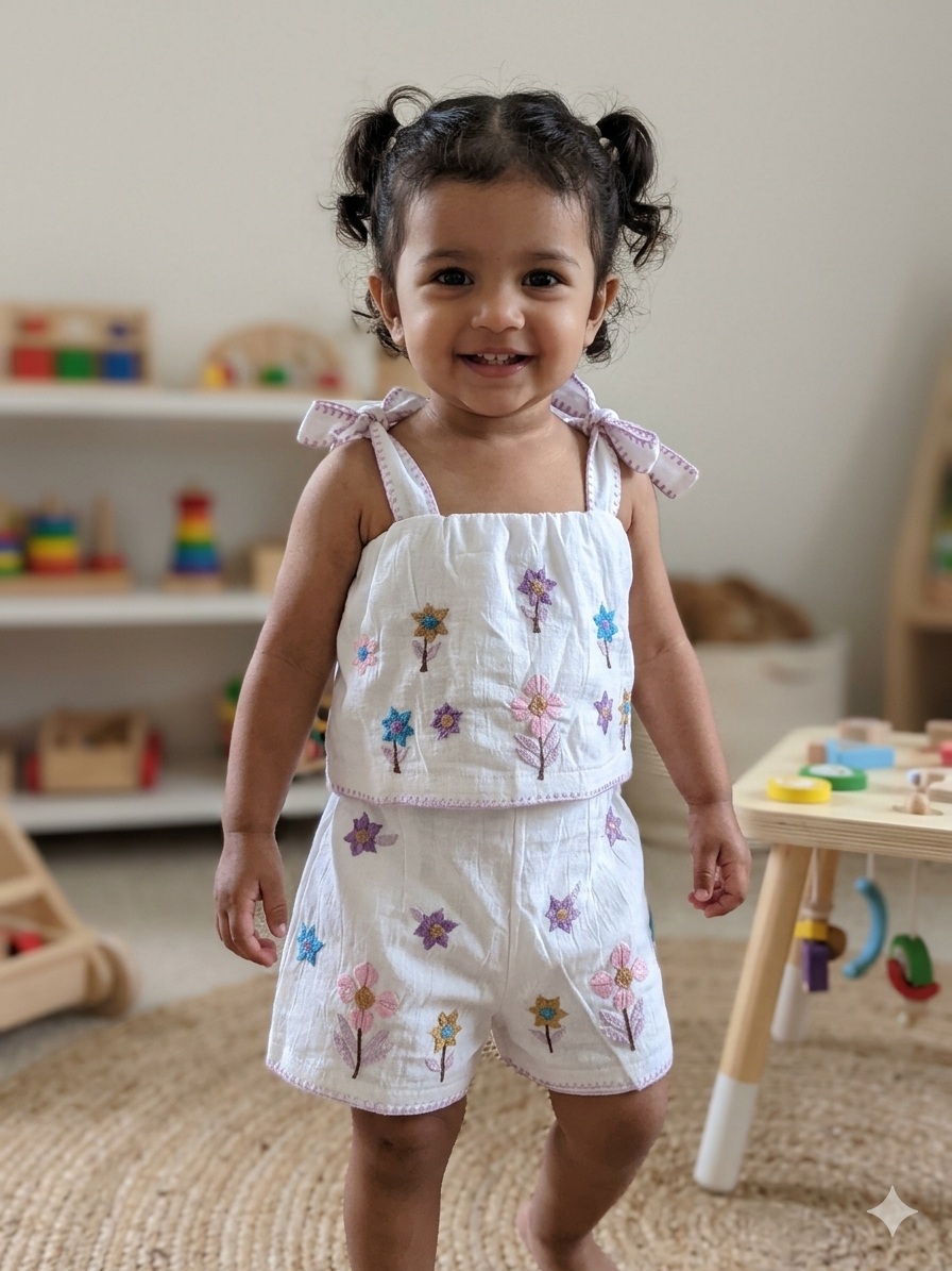 Girls' Half-Sleeve Top & Shorts Set